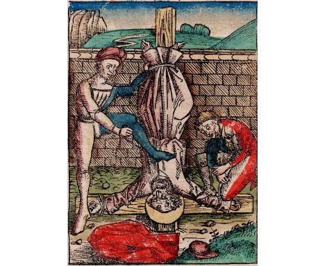 Michel Wolgemut (1434-1519) - Martyrdom Of Sint Peter - 1493  /  Description:  Old colored woodcut from the first edition of 