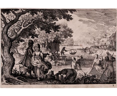 Matthäus Merian,  Gilles van Coninxloo - Stately fishing - RR  /  Description:  Fishing. From a series of stately hunting sce