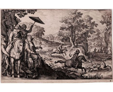 Matthäus Merian, Gilles van Coninxloo - Stately Deer Hunt - RR  /  Description:  Deer Hunt. From a series of stately hunting 