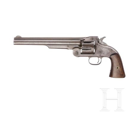Smith &amp; Wesson Third Model American, 2. Ausführung, 1874, mit Holster, Gürtel und SporenKal. 44, Nr. 28134, nummerngleich