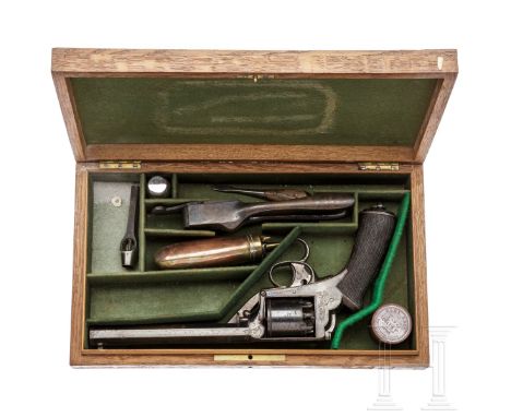 Perkussionsrevolver im Kasten, Wilkinson London, Mod. Tranter 1853, England, um 1860Kal. .54 Blackpowder, Nr. ---, achtkantig