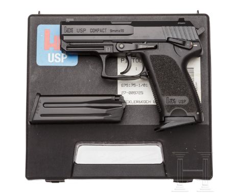 Heckler &amp; Koch Mod. USP Compact, im KofferKal. 9 mm Luger, Nr. 27-009725, nummerngleich. Blanker Polygonlauf, Länge 91 mm