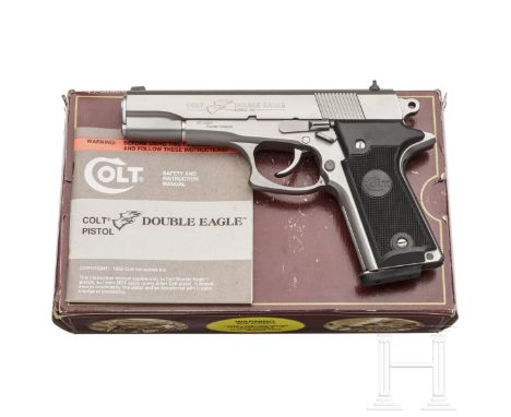 Colt Double Eagle Full Size, "First Generation", Stainless, im KartonKal. .45 ACP, Nr. DA05812, blanker Lauf, Länge 5". Achts