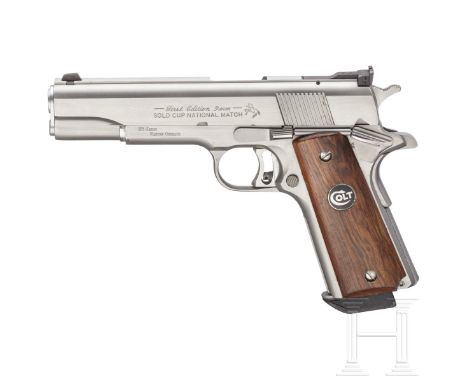 Colt Gold Cup National Match, 1st Edition 9 mm, StainlessKal. 9 mm Luger, Nr. GCMN329, blanker Lauf, Länge 5". Achtschüssig. 