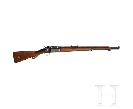 Karabiner Krag Jörgensen Mod. 1889Kal. 8x58R, Nr. R.3072, nummerngleich, "R" vor der Nummer = Rytter - Kavallerie. Lauf matt.