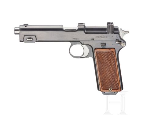 Steyr M1912Kal. 9 x 21 mm Steyr, Nr. 7782e, nummerngleich. Blanker Lauf. Fertigung 1914. Ohne Militärbeschuss. Vollständige, 