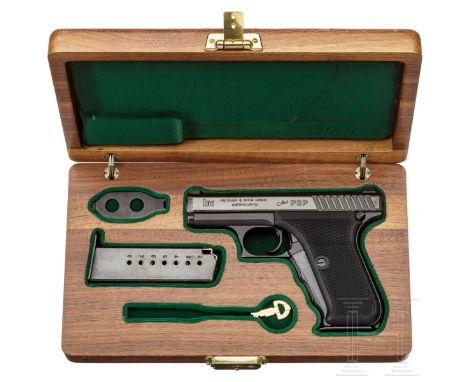 Heckler &amp; Koch Mod. PSP (Polizei-Selbstlade-Pistole), in SchatulleKal. 9 mm Luger, Nr. 185, nummerngleich. Blanker Polygo