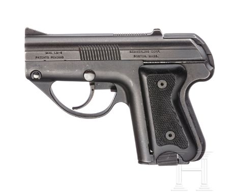 Pistole Semmerling Mod. LM-4Kal. .45 ACP, Nr. 045, blanker Lauf, Länge 86 mm. 4+1-schüssig. Patridge-Visier. DAO. Links am Ve