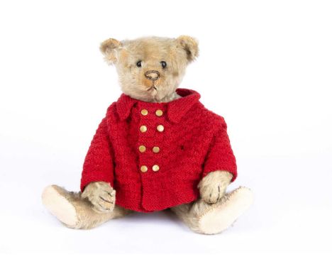 ‘Stratford’, a Steiff Teddy Bear, circa 1910,  with blonde mohair, black boot button eyes, pronounced clipped muzzle, black s