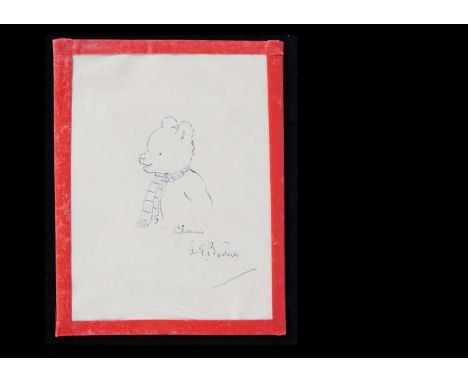 (ar) A rare Alfred Bastall Rupert Bear sketch and signature, head and shoulders sketch of Rupert looking to the left wearing 
