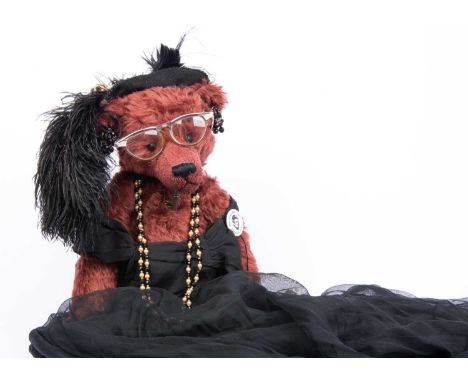 A DeHaven Originals Adeline Nall artist Teddy Bear, by Marsha DeHaven, one of one with burgundy mohair, swivel head, jointed 