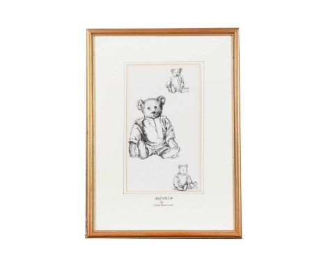 (ar) A pen and ink sketch of Alfonzo by Anita Townsend,  three views, on paper with initials, gilt framed and glazed —19in. (