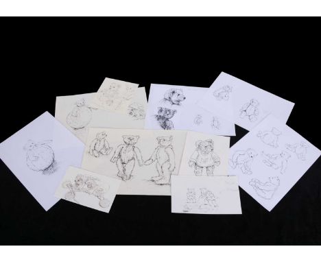 Twenty-one original pen and ink studies of various Witney Teddy Bear, on ten sheets, including Boots, Steiff Roly Poly, Capta