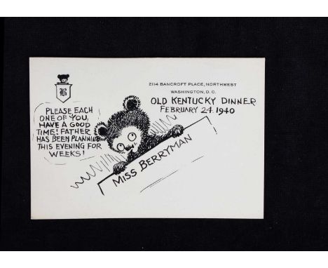 A rare original Clifford Berryman place card for Miss Berryman,  on 2114 BANCROFT PLACE, NORTHWEST WASHINGTON, D.C. card, pen
