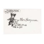 A rare original Clifford Berryman place card for Mrs Berryman,