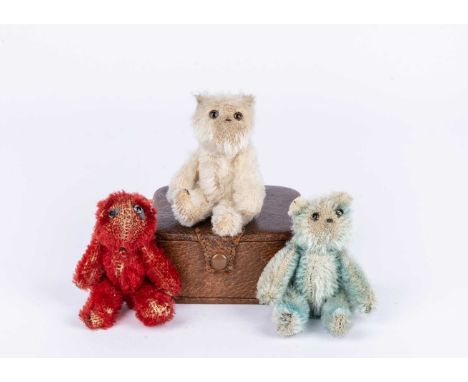 Three Farnell 1st World War ‘soldier’ Teddy Bears,  in red, white and blue mohair, clear and black glass eyes, pipe-cleaner e