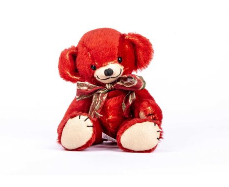 A Merrythought Cheeky Teddy Bear,  red mohair, black plastic eyes, black stitched nose and mouth, swivel head and jointed lim