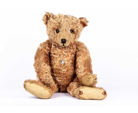 ‘Dearheart’ - a Steiff cinnamon centre-seam Teddy Bear belonging to Paul and Rosemary Volpp, circa 1908, with black boot butt
