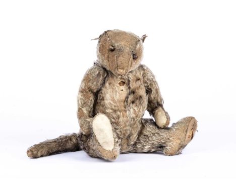 A rare German Billy Possum opossum, 1909 with black tipped blonde mohair, replace brown boot button eyes, pronounced muzzle, 