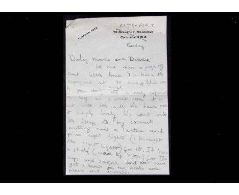 1931 Anne Darlington letter to her parents mentioning her friend Blue (family nickname for A.A. Milne) and Moon (family nickn