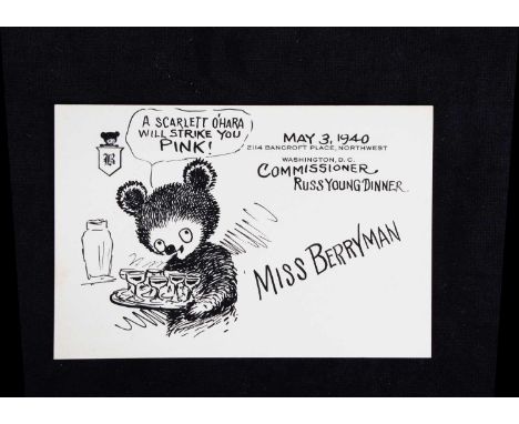 A rare original Clifford Berryman place card for Miss Berryman,  on 2114 BANCROFT PLACE, NORTHWEST WASHINGTON, D.C. card, pen