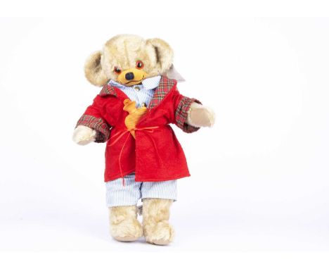 A Merrythought replica prototype for Bedtime Bertie Cheeky Teddy Bear, circa 1992,  made for Unique, a replica of the 1977 be