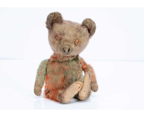 ‘Quirky’, a rare German green and orange mohair Teddy Bear,  probably Jopi, the brown tipped blonde mohair head with replaced