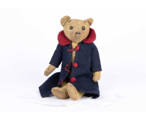 ‘Ed (Edward)’, an Omega Teddy Bear circa 1914, the childhood bear of Madeline L Snellgrove, with blonde mohair, black boot bu