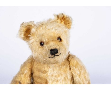 An Alpha Toy Farnell Teddy Bear, circa 1930s,  with golden mohair, orange and black glass eyes, pronounced muzzle, black stit