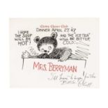 A rare original Clifford Berryman place card for Mrs Berryman,