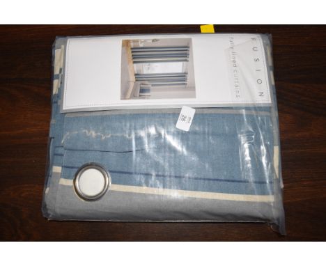 ASHLEI 100% COTTON LINED ISLET CURTAINS, BLUE, 66" WIDE X 54" DROP