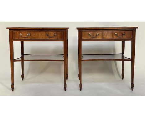 LAMP TABLES, a pair, George III design figured yewwood each with drawer and undertier, 62cm W x 54cm D x 66cm H. (2) 