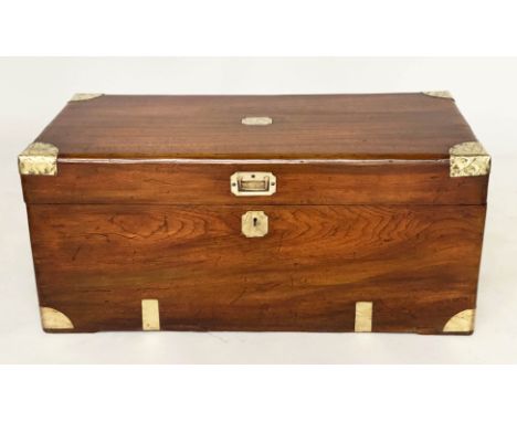 TRUNK, 19th century Chinese export camphorwood and brass bound with rising lid candlebox interior and carrying hands, 86cm x 