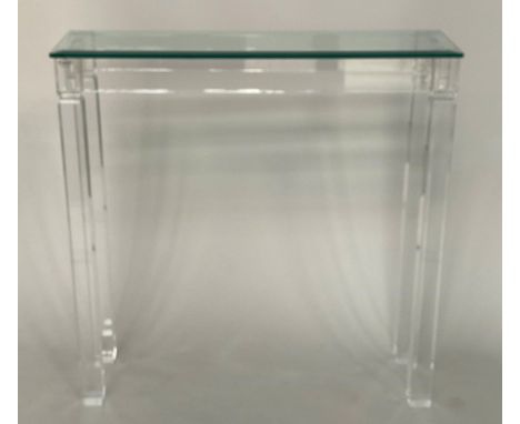 ARTEFLEX CONSOLE TABLE, Italian lucite and polished glass top, 100cm W x 30cm D x 100cm H. 