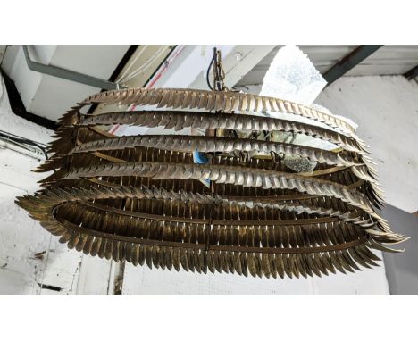 CEILING LIGHT, Spanish gilt tole leaf design, five tier form, 28cm H x 70cm x 35cm. 