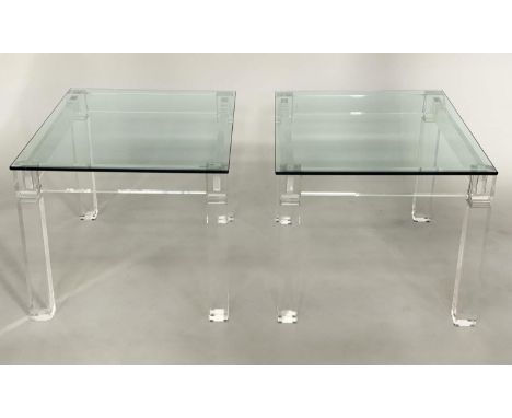 ARTEFLEX LAMP TABLES, Italian lucite and polished glass, each rectangular, 80cm W x 60cm D x 59cm H. (2) 