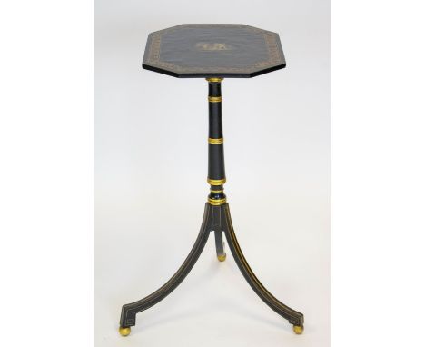 TRIPOD TABLE, 73cm H x 33cm x 41cm, late George III painted with cherub decorated canted corner tilt top. 