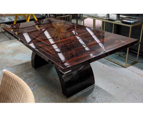 DINING TABLE, 110cm D x 77cm H x 205cm L, of art deco influence Macassar finish. 