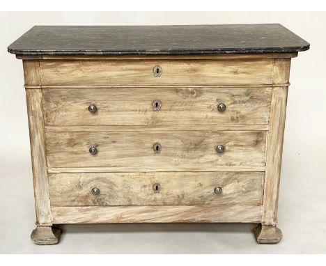 COMMODE, 19th century French Louis Philippe bleached walnut with St Annes marble top and four long drawers, 119cm x 58cm x 92