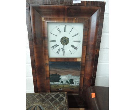 A vintage wall clock with pictorial panel depicting the United States Hotel, Saratoga A/F