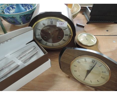 A Smiths mantel clock, Metamec mantel clock, barometer and a Cross Rollerball pen in case etc