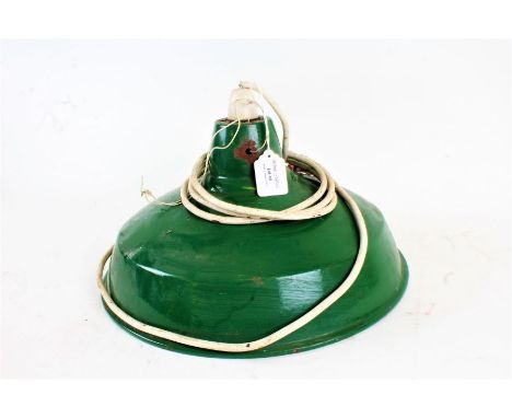 Green enamel industrial light shade, 35.5cm diameter