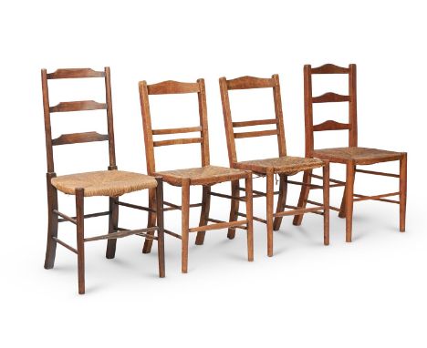 A PAIR OF LADDER BACK BEDROOM CHAIRS20TH CENTURY and two other similar chairs (4)