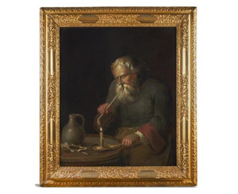 FOLLOWER OF DAVID TENIERSA BEARDED MAN LIGHTING HIS PIPEOil on canvas72.4 x 61cm (28½ x 24 in.)Provenance:The Crawley-Boevey 