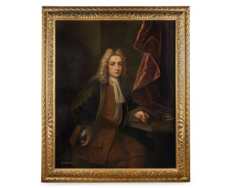 ENGLISH SCHOOL (CIRCA 1740) PORTRAIT OF REV. THOMAS SAVAGE, THREE QUARTER LENGTH, IN A BROWN COAT AND AN ORIENTAL GOWN, SEATE