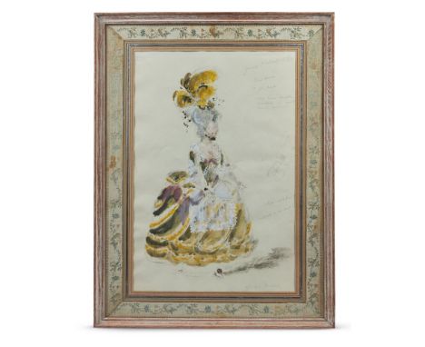 λ OLIVER MESSEL (BRITISH 1904-1978)MRS MALAPROP, 2ND DRESS FOR ENDPencil, watercolour and gouacheSigned (lower right) and tit