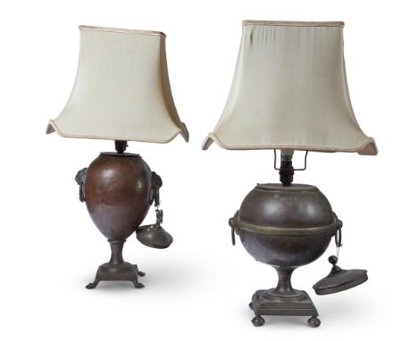 A REGENCY PATINATED METAL SAMOVAR EARLY 19TH CENTURY AND LATER ADAPTED AS A LAMP The interior of the lid is marked J.S. PYRKE