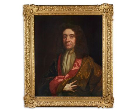ENGLISH SCHOOL (17TH CENTURY)PORTRAIT OF A GENTLEMAN, HALF-LENGTH IN A RED AND GOLD TRIMMED COATOil on canvas74 x 62cm (29 x 