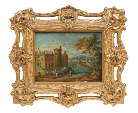 ATTRIBUTED TO MARC BAETS (FLEMISH FL. 1700-1749)RIVER LANDSCAPES WITH TOWNS AND RUINSOil on panel12 x 15.5cm (4½ x 6 in.) (4)
