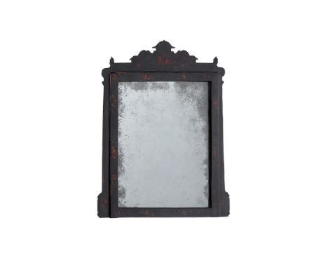 A PAINTED TINWARE (TOLLEWARE) WALL MIRROR EARLY 19TH CENTURY In the manner of fret-frame examples 59cm high, 48cm wide  Prove